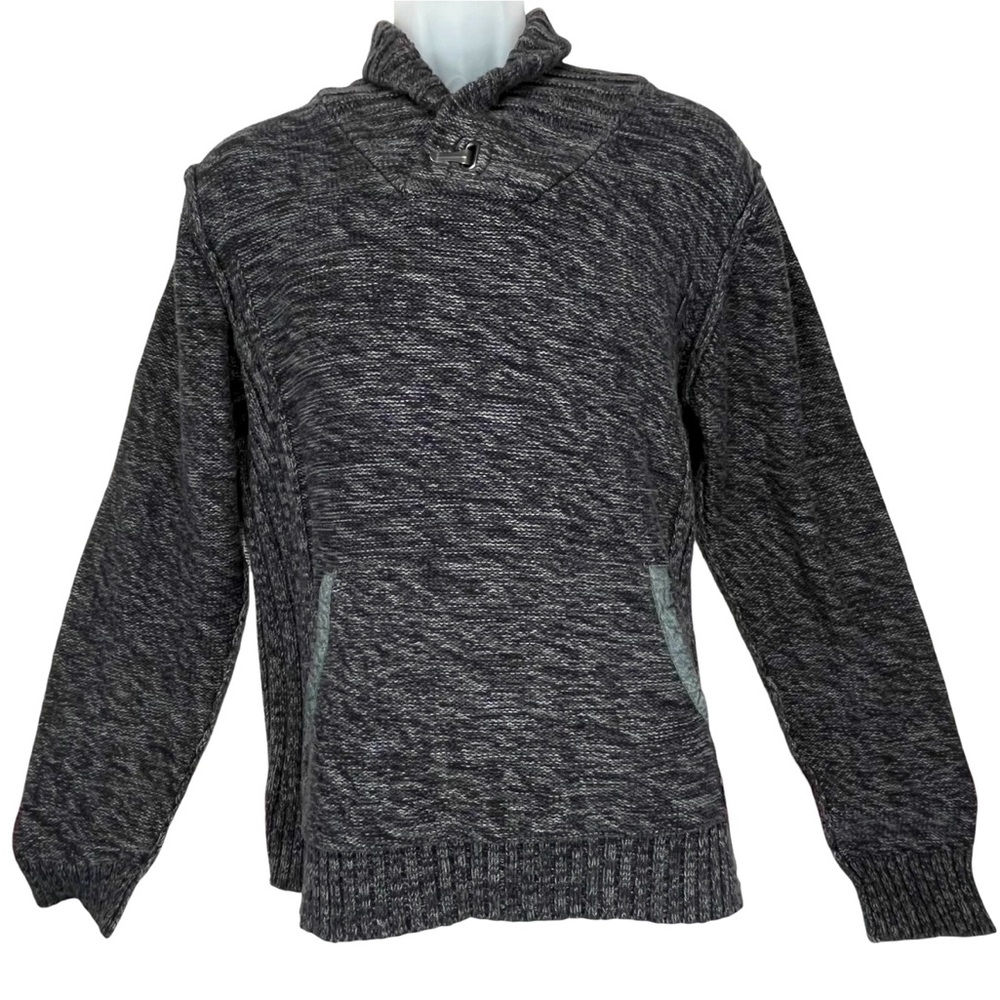 Outpost Men’s Large Marled Gray Shawl‎ Collar Knit Sweater Toggle Pullover